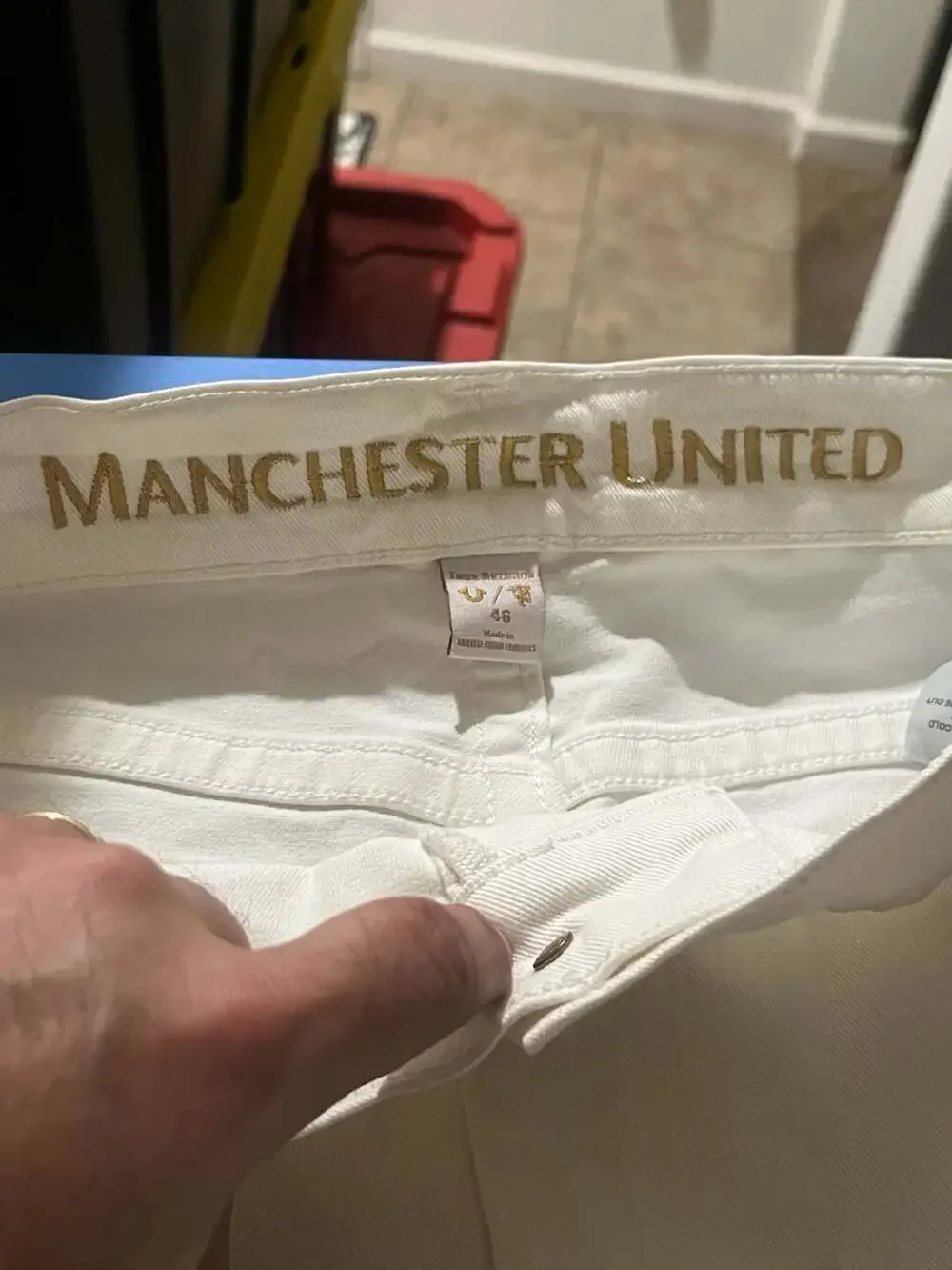 🔥True Religion x Manchester United Limited Edition White Denim Jeans collab siz